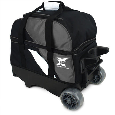 Tenth Frame Deluxe Double - 2 Ball Roller Bowling Bag (Grey - Rear)