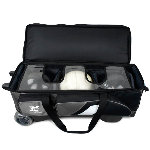 Tenth Frame Deluxe Triple - 3 Ball Roller Bowling Bag (Grey - Ball Compartment)