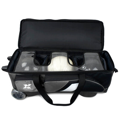 Tenth Frame Deluxe Triple - 3 Ball Roller Bowling Bag (Grey - Ball Compartment)