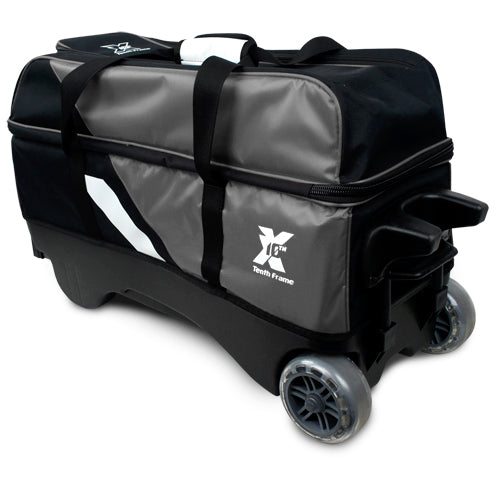 Tenth Frame Deluxe Triple - 3 Ball Roller Bowling Bag (Grey - Rear)