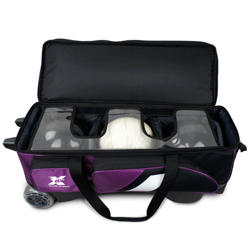 Tenth Frame Deluxe Triple - 3 Ball Roller Bowling Bag (Purple - Ball Compartment)