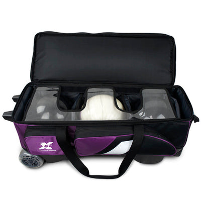 Tenth Frame Deluxe Triple - 3 Ball Roller Bowling Bag (Purple - Ball Compartment)