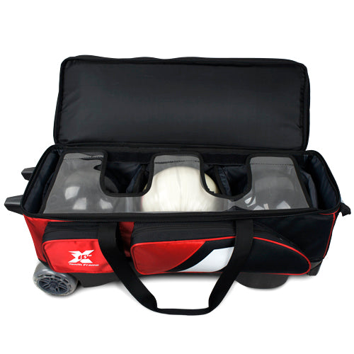 Tenth Frame Deluxe Triple - 3 Ball Roller Bowling Bag (Red - Ball Compartment)