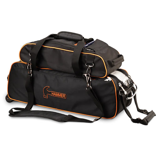 Hammer Premium Slim Triple w/ Shoe Bag - 3 Ball Tote Roller Bowling Bag (Black / Orange)