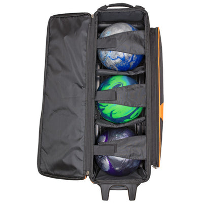 Brunswick Blitz Triple Roller - 3 Ball Roller Bowling Bag (Black / Orange - Ball Compartment)