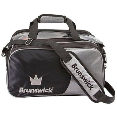Brunswick Crown Double Tote Plus - 2 Ball Tote Plus Bowling Bag (Black / Silver)